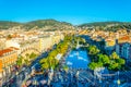 NICE, FRANCE, DECEMBER 28, 2017: Aerial view of Massena square in Nice during Christmas, France Royalty Free Stock Photo