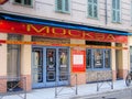 Facade and entrance to ethnical russian restaurant Moskva in Nice