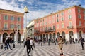 NICE, FRANCE, DECEMBER 14, 2018:People walk at Massena Square Nice, Cote d `Azur Royalty Free Stock Photo