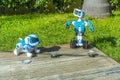 Nice, France 16.10.2020 Electronic interactive puppy toy with the Lego Boost robots in the garden. Science, technology. Outdoor