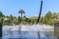 Nice, France - June 19 2014: mist fountain starts while people walk through park Jardin Albert 1er Royalty Free Stock Photo