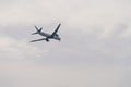 Nice, France - March 8 2023: Emirates Boeing 777 300ER approaching Cote dAzur aiport