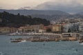 Nice, France - March 8 2023: View of the harbour of city of Nice, France from Mont Boron hill Royalty Free Stock Photo