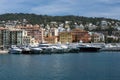 Nice, France, March 2019. Azure sea, yachts, lighthouse. Port and parking of private yachts in Nice. Luxurious comfortable life