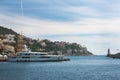 Nice, France, March 2019. Azure sea, yachts, lighthouse. Port and parking of private yachts in Nice. Luxurious comfortable life