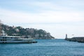 Nice, France, March 2019. Azure sea, yachts, lighthouse. Port and parking of private yachts in Nice. Luxurious comfortable life