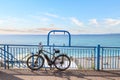 A sports bicycle parked along the sea on the French Riviera Royalty Free Stock Photo