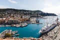 NICE, FRANCE - 17 SEPTEMBER 2017: harbour of old european city located on seashore on sunny summer day Royalty Free Stock Photo