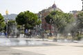 Steam fountain in the sidewalk surface