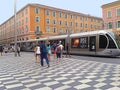 Nice, France, streetcar running across Massena square