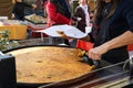 Nice, France, 25th of February 2020: Farinata or Cecina or Torta di ceci thin unleavened pancake