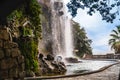 Nice France. Waterfall in Park de la Colline du Chateau. Scenery view of Waterfall of Castle Hill. Cote d`Azur France