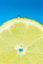 Nice fresh lemon covered with bubbles on blue background Royalty Free Stock Photo