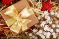 Nice gift box and festive decor, closeup Royalty Free Stock Photo