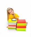 Nice girl, books and e-book Royalty Free Stock Photo