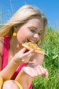 Nice girl eats pizza. lunch Royalty Free Stock Photo