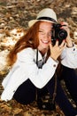 Nice girl photographer at work Royalty Free Stock Photo