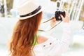 Nice girl photographer at work Royalty Free Stock Photo