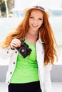 Nice girl photographer at work Royalty Free Stock Photo