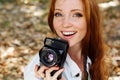 Nice girl photographer at work Royalty Free Stock Photo