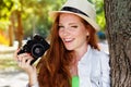 Nice girl photographer at work Royalty Free Stock Photo