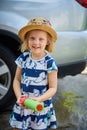 Nice girl playing with water gun Royalty Free Stock Photo