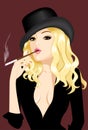 Nice girl smoke cigar in hat Royalty Free Stock Photo