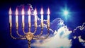 nice gold menorah flaming - computer generated object 3D illustration Royalty Free Stock Photo