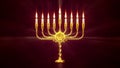 nice golden hanukkah menora flaming . object 3D rendering