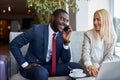 Nice good-looking business man and woman together Royalty Free Stock Photo