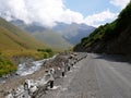 Nice gravel road in Kazbegi national park near Juta in Georgia country