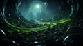 nice green colors, beautiful stones ,abstraction, space, black hole, background, AI generate