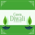 nice green diwali wishes card with artistic diya design vector