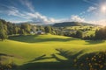 Nice green hill autumn landscape for background. Generative AI