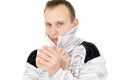 Nice guy, cold, drink tea Royalty Free Stock Photo