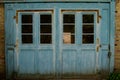 Blue door of Half timbered house in a village in Alsace