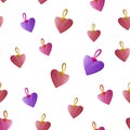 Nice handmade digital pattern with cute red and violet hearts separeted on the whie backround