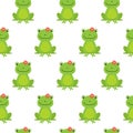 Nice happy cartoon seamless  pattern with frogs and flowers Royalty Free Stock Photo