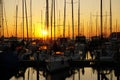 Nice harbor view with sailing boats and sunrise in the spring. Royalty Free Stock Photo