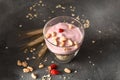 Healthy breakfast chia seed oatmeal yogurt in a glass