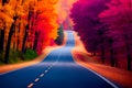 Nice highway with beautiful orange and red trees Royalty Free Stock Photo