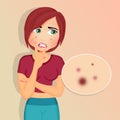 Illustration of girl with pimples