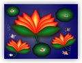 That is the nice illustration of Lotus which blossom in blue river & plenty of cute fish present there