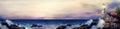 Lighthouse sea oil painting panoramic. Royalty Free Stock Photo