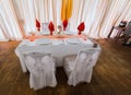 Nice inviting view of birthday decorated table in old fashioned vintage restaurant, ready to serve their guests