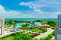 Nice inviting view of swimming two level pool and grounds at Grand Aston hotel, resort on sunny gorgeous summer day