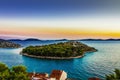 Nice island in the Adriatic sea in Croatia, sunset rays and sky