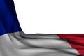 Nice isolated mockup of France flag hangs in corner on white with empty place for your text - any celebration flag 3d illustration