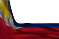 Nice isolated mockup of Philippines flag hanging in corner on white with free place for your content - any celebration flag 3d