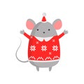 Nice kind mouse symbol of the new year. Mouse in a trendy New Year s sweater, cap and boots